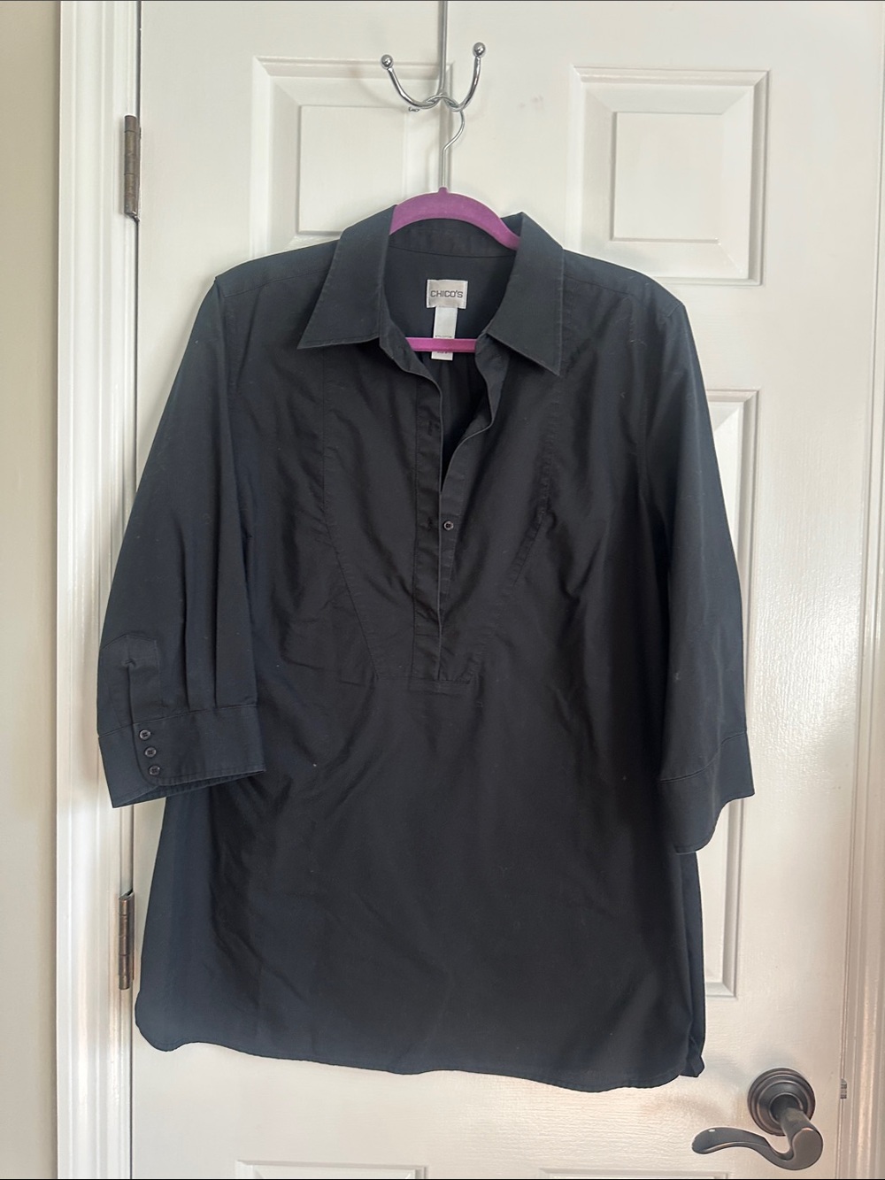 Chico's Black Button-Front Casual Popover Shirt